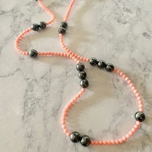 Salmon Pink and Black Bead Necklace